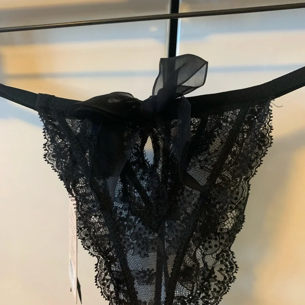Victoria secret collection thong black Swarovsk crystal M G string designer